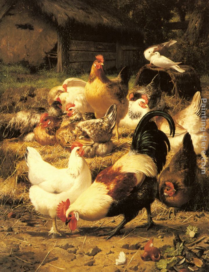 Poultry in a Farmyard painting - Eugene Remy Maes Poultry in a Farmyard art painting